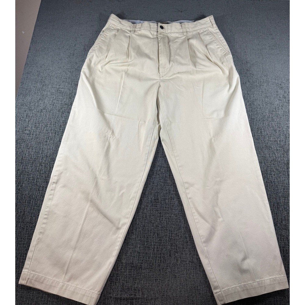 Tommy Hilfiger Golf Mens 36x30 Pleated Chinos Beige Cotton Pants Cream Vintage